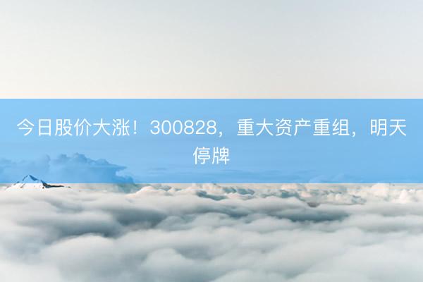 今日股价大涨！300828，重大资产重组，明天停牌