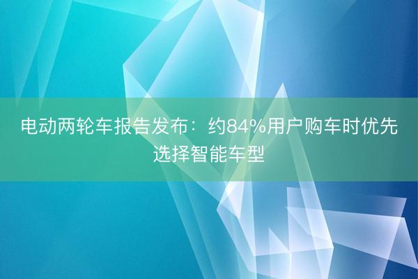 电动两轮车报告发布：约84%用户购车时优先选择智能车型