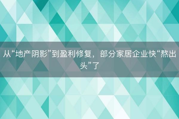 从“地产阴影”到盈利修复,部分家居企业快“熬出头”了