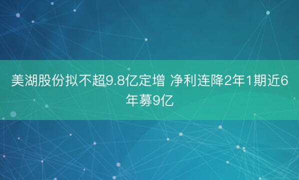 美湖股份拟不超9.8亿定增 净利连降2年1期近6年募9亿