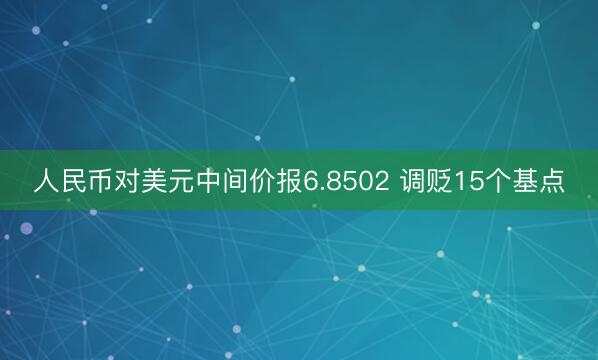 人民币对美元中间价报6.8502 调贬15个基点
