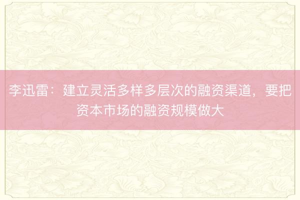 李迅雷：建立灵活多样多层次的融资渠道，要把资本市场的融资规模做大