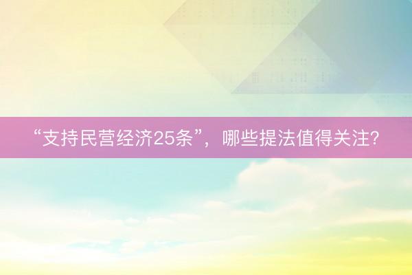 “支持民营经济25条”，哪些提法值得关注？