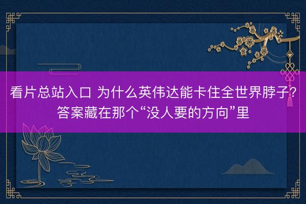 看片总站入口 为什么英伟达能卡住全世界脖子？答案藏在那个“没人要的方向”里