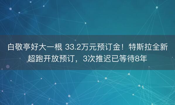 白敬亭好大一根 33.2万元预订金！特斯拉全新超跑开放预订，3次推迟已等待8年