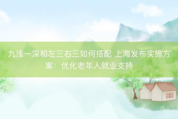 九浅一深和左三右三如何搭配 上海发布实施方案：优化老年人就业支持