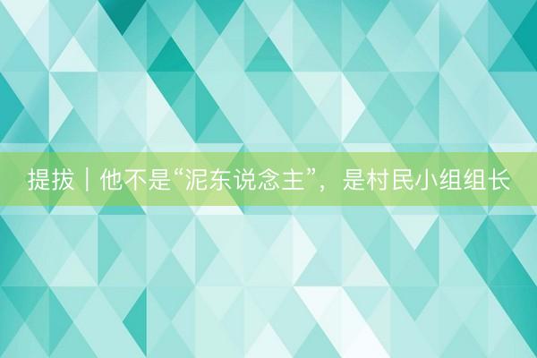 提拔｜他不是“泥东说念主”，是村民小组组长