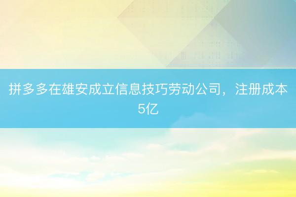 拼多多在雄安成立信息技巧劳动公司，注册成本5亿