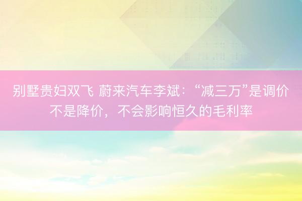 别墅贵妇双飞 蔚来汽车李斌：“减三万”是调价不是降价，不会影响恒久的毛利率